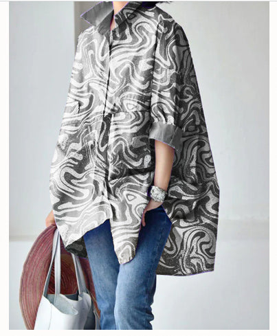 Pink Floral Peter Pan Collar Low High Design Cotton Shirt Long Sleeve