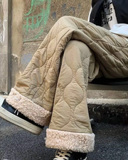 New Black Pockets Patchwork Warm Fleece Mens Pants Winter