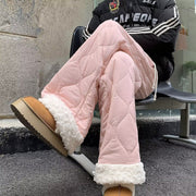 New Black Pockets Patchwork Warm Fleece Mens Pants Winter