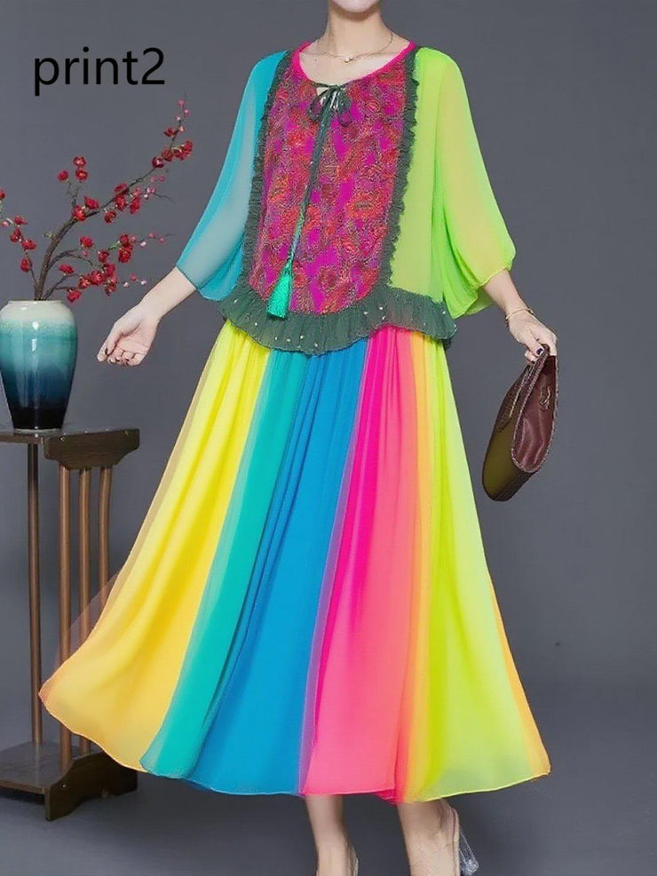 Plus Size Purple Print1 Ruffled Chiffon Party Dress Summer