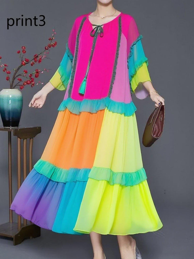 Plus Size Purple Print1 Ruffled Chiffon Party Dress Summer