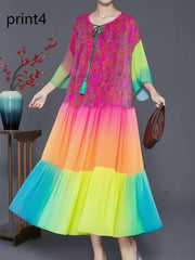 Plus Size Purple Print1 Ruffled Chiffon Party Dress Summer