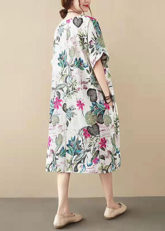 women floral cotton dresses plus size clothing shirt dress vintage big pockets short sleeve cotton clothing dress