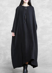 100% O Neck Pockets Clothes Women Sewing Chocolate Plus Size Dress - SooLinen
