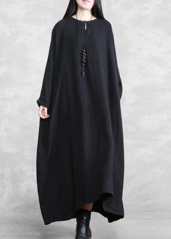 100% O Neck Pockets Clothes Women Sewing Chocolate Plus Size Dress - SooLinen