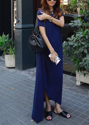 100% o neck asymmetric cotton summer Long Shirts Runway black Traveling Dresses - SooLinen