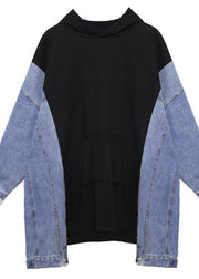 French Hooded Asymmetric Clothes For Women Work Outfits Black A Line Tops - SooLinen
