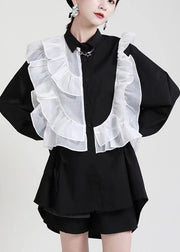 2025 Royal Blue Ruffles Asymmetrical Shirt Dress-Limited Stock