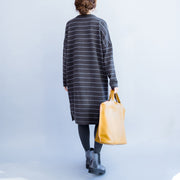 2025 autumn gray casual knit dresses plus size striped sweater dress