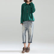 2025 blackish green cotton casual tops baggy loose patchwork shirt tops