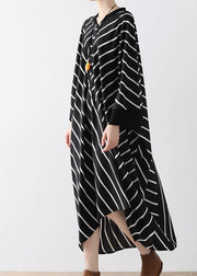 2025 fall black strip caftans V neck oversized cotton maxi dresses traveling gown