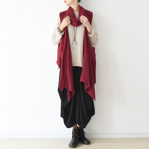 2025 fall winter  scarf vest red linen tops original design linen outfits