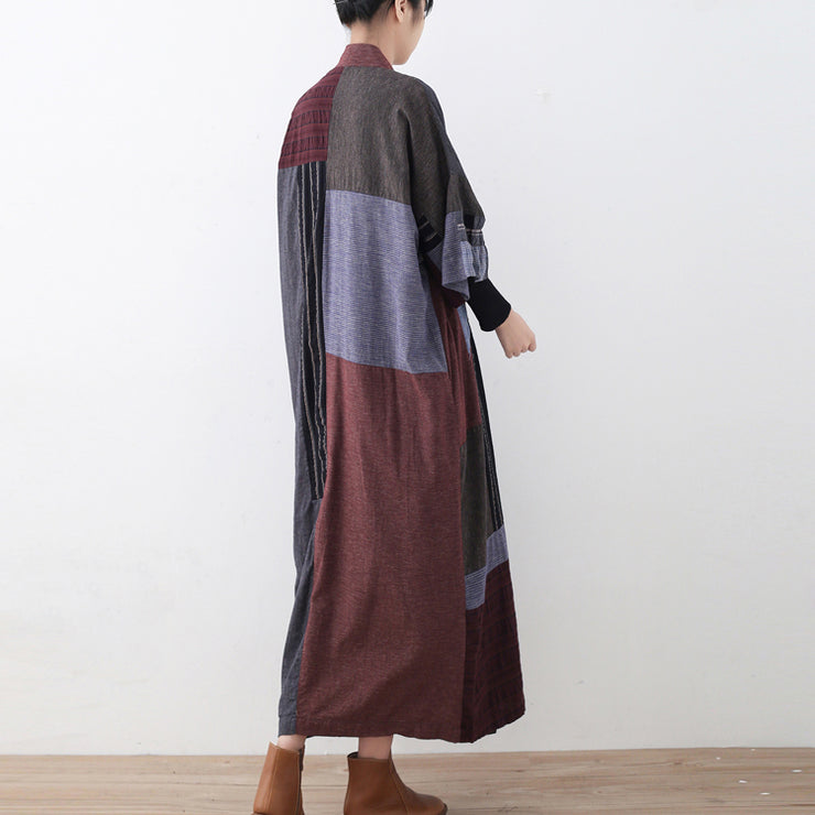 2025 multi color long linen dress Loose fitting patchwork linen gown New tie waist caftans