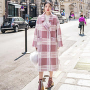 2018 Plaid Wool Coat casual Notched tie waist maxi coat Fashion pockets coat - SooLinen