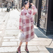 2018 Plaid Wool Coat casual Notched tie waist maxi coat Fashion pockets coat - SooLinen