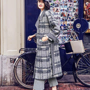 2018 Plaid coat Loose fitting Notched Winter coat Fine double breasted pockets Coats - SooLinen