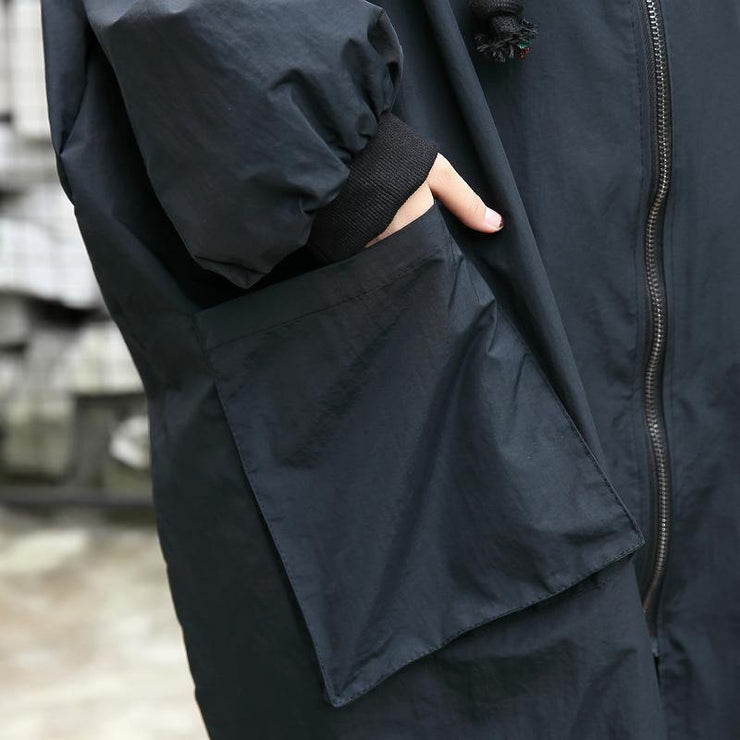 2019 black Winter coat trendy plus size hooded baggy zippered Coats women pockets coats - SooLinen