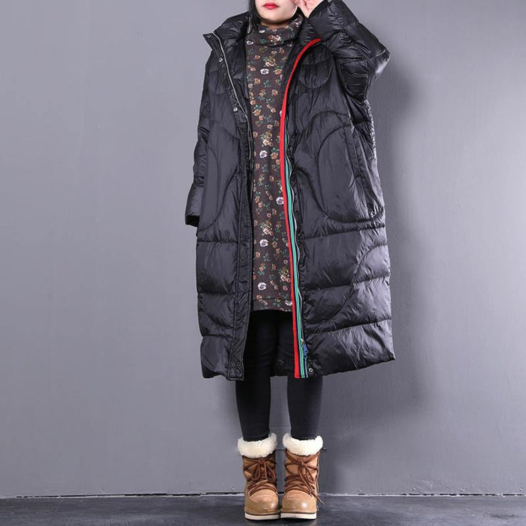 2019 black down coat casual stand collar down coat Elegant pockets zippered overcoat - SooLinen