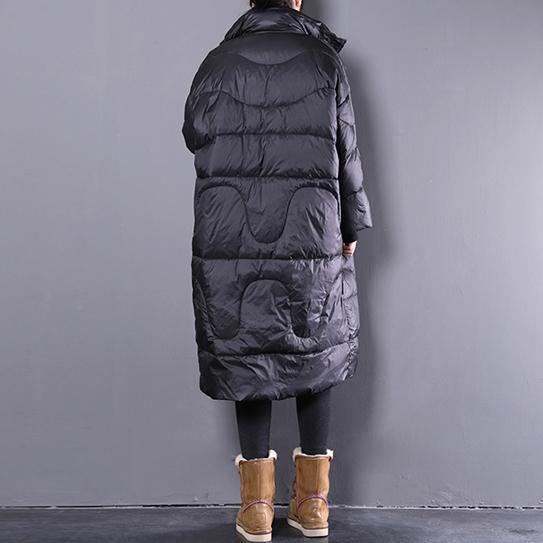 2019 black down coat casual stand collar down coat Elegant pockets zippered overcoat - SooLinen