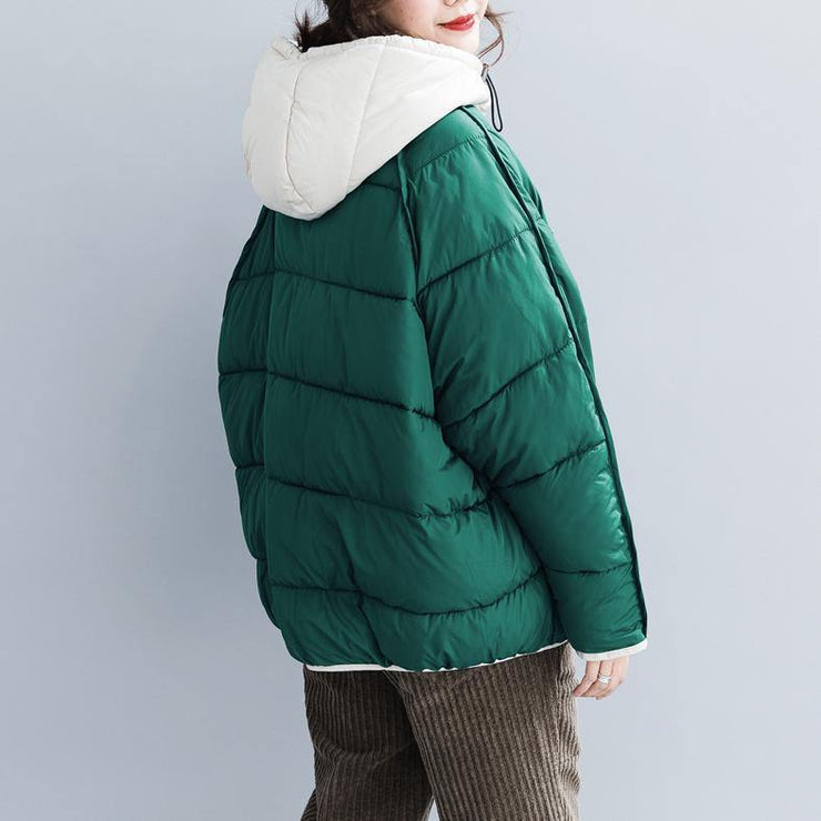 2018 quality green cotton jacket plus size clothing hooded drawstring thick pockets zippered cotton jackets - SooLinen