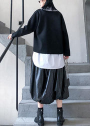 2019 autumn and winter new fashion large size long-sleeved V-neck wool tops white shirt female two-piece suit - SooLinen