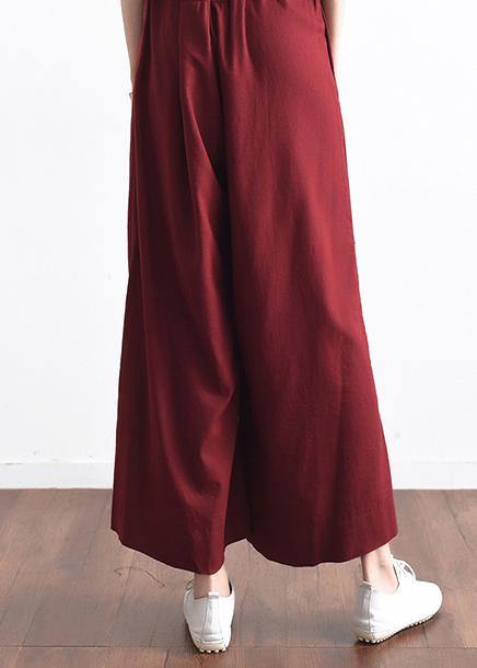 2019 autumn original design literary retro tie irregular wide leg casual burgundy pants - SooLinen