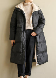 2019 black womens coats oversize snow jackets stand collar patchwork winter outwear - SooLinen