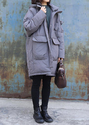 2019 gray casual outfit plus size warm winter coat winter hooded winter outwear - SooLinen