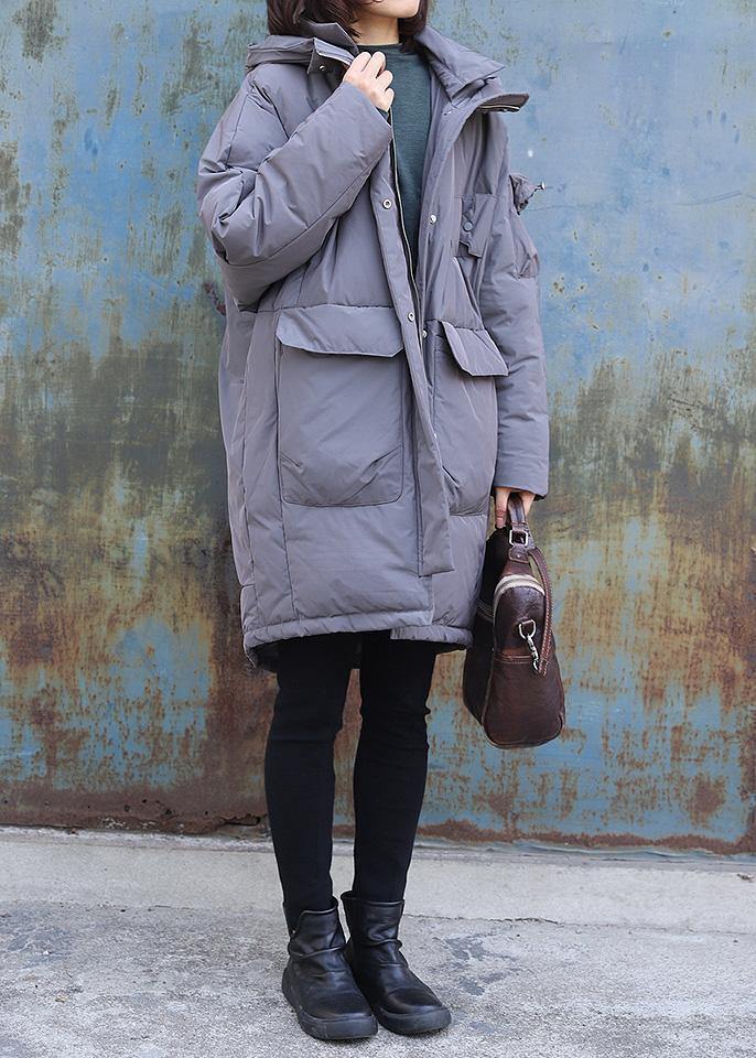 2019 gray casual outfit plus size warm winter coat winter hooded winter outwear - SooLinen