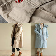 2019 plus size Jackets & Coats big pockets winter coats beige yellow fur collar coats - SooLinen