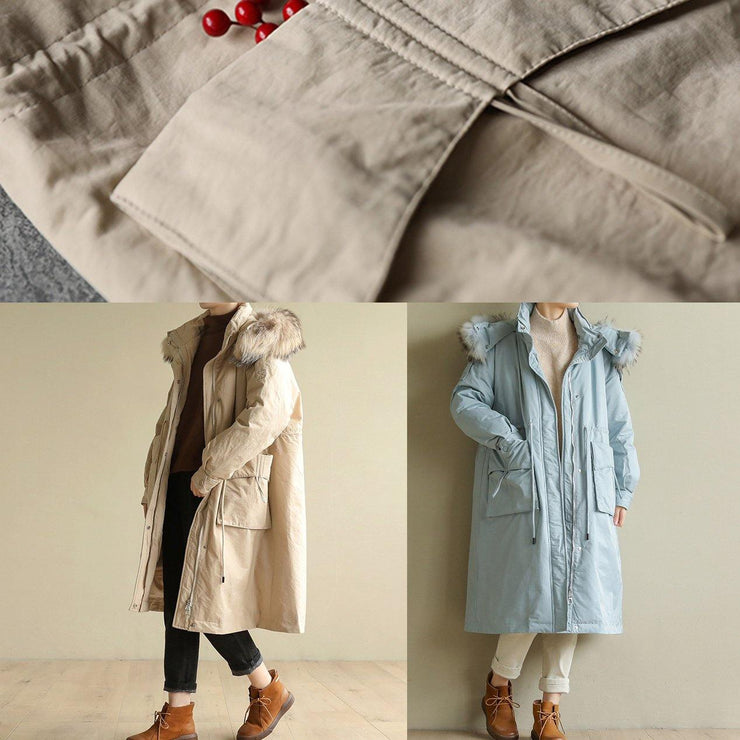 2019 plus size Jackets & Coats big pockets winter coats beige yellow fur collar coats - SooLinen