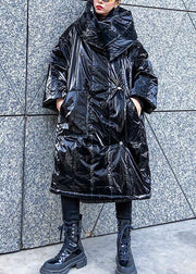 2019 plus size down jacket winter outwear black big lapel collar overcoat - SooLinen