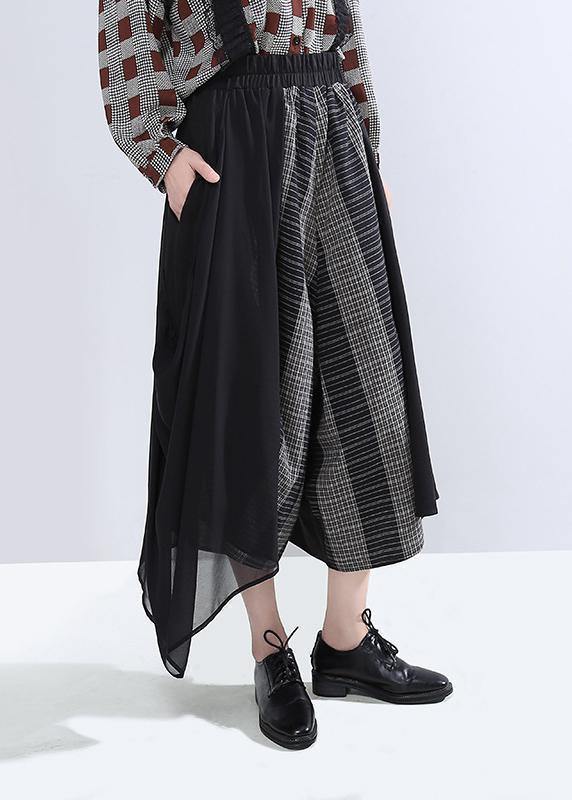 2019 stylish women patchwork casual pants asymmetric wide leg pants - SooLinen