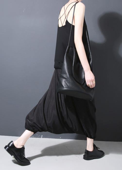 2019 summer new black silk crop pants loose women lantern pants - SooLinen