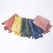 2019 winter blue women vintage scarf tassel cotton linen long scarfes - SooLinen