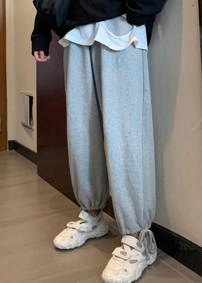 2019 winter casual beam gray pants plus size elastic waist harem pants - SooLinen