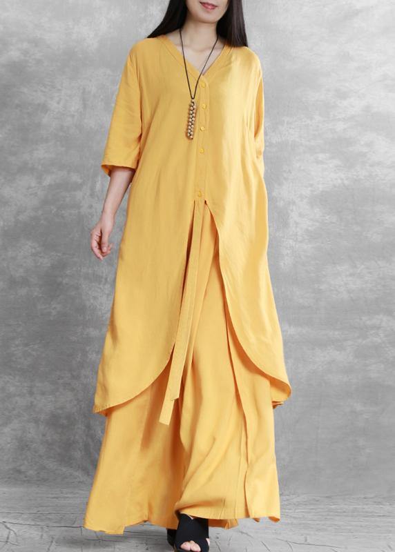 2021 summer new irregular long shirt draped casual two-piece suit - SooLinen