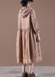 2021 Hooded Spring Tunic Dress Loose Lace dresses - SooLinen