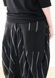 2021 Spring New Black Grey Striped High Waist Pants - SooLinen