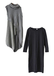2021 Fall New Knit Stitched Dress Two Piece Set - SooLinen