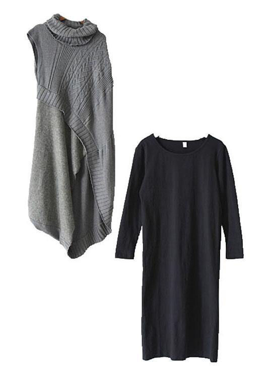 2021 Fall New Knit Stitched Dress Two Piece Set - SooLinen