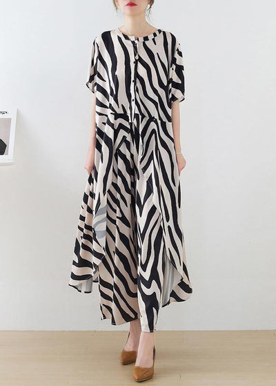 21 Summer Suit Zebra Stripe Silk Wide Leg Pants Irregular Two Piece Set - SooLinen