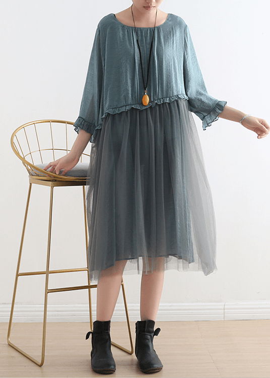 French Tea Green Tull Maxi dresses patchwork chiffon Summer Dress - SooLinen