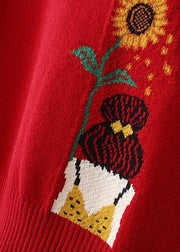 Women Black Sunflower Knitted Top High Neck Trendy Plus Size Sweaters - SooLinen