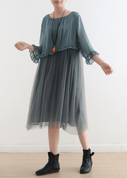 French Tea Green Tull Maxi dresses patchwork chiffon Summer Dress - SooLinen
