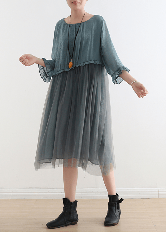 French Tea Green Tull Maxi dresses patchwork chiffon Summer Dress - SooLinen
