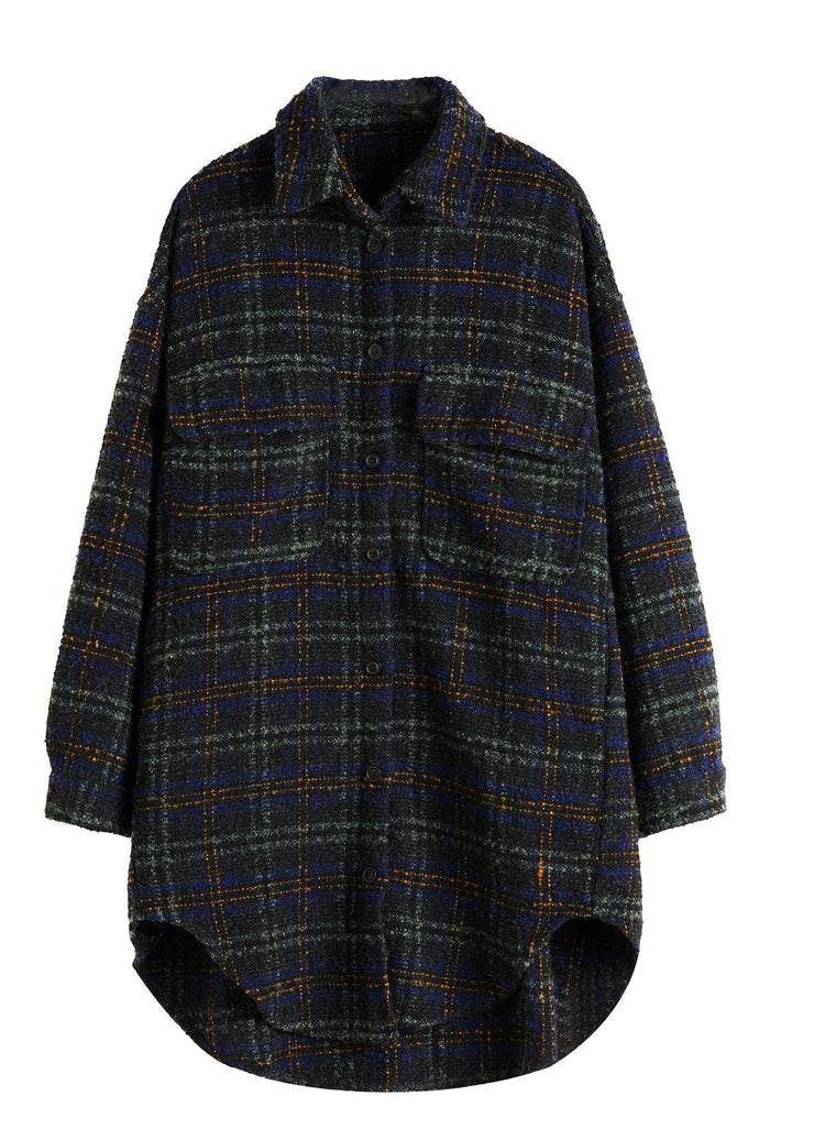 Art Lapel Pockets Fashion Coats Women Blouses Pink Plaid Daily Outwear - SooLinen