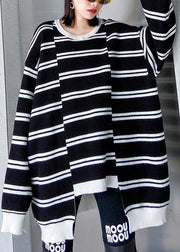 Aesthetic asymmetric patchwork black knitwear plus size clothing spring knitted pullover - SooLinen