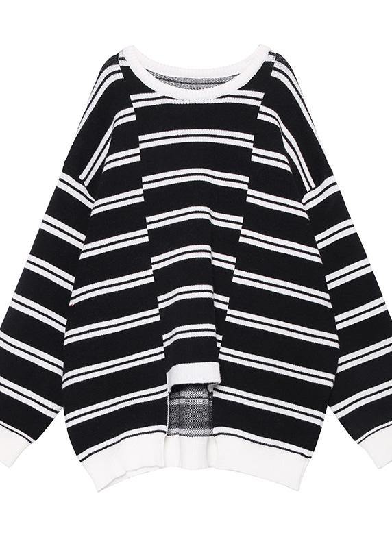 Aesthetic asymmetric patchwork black knitwear plus size clothing spring knitted pullover - SooLinen