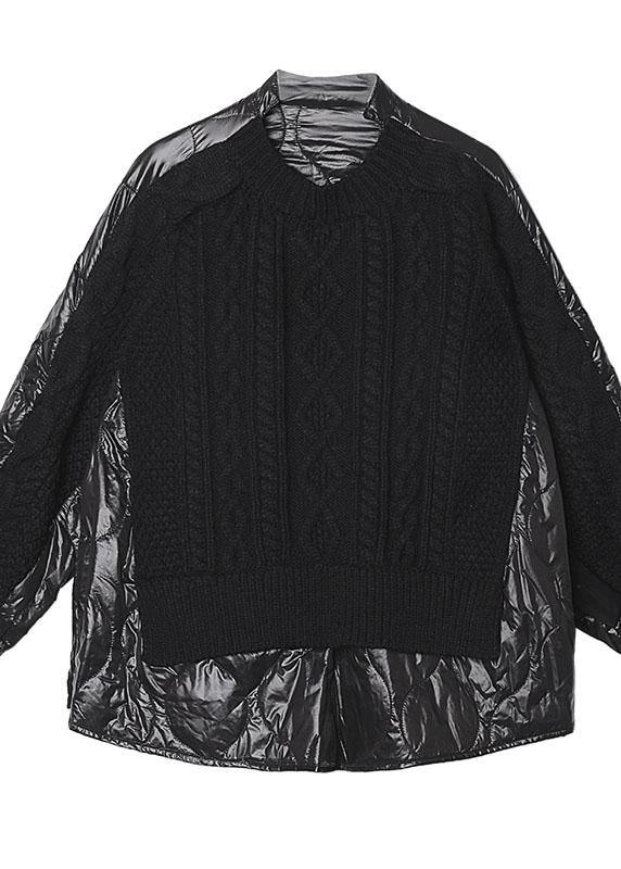 Aesthetic black knit blouse o neck patch work fashion spring knit sweat tops - SooLinen